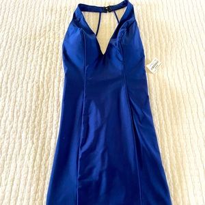 Royal Blue Satin Halter Dress